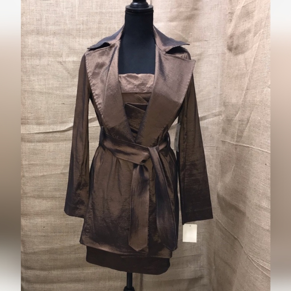 NWOT Jessica McClintock 2 pc dress with Jacket, Super Cute Metallic Brown